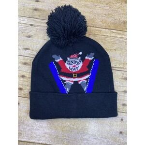 Snow Way Santa On Skis One Size Knit Pom Pom Winter Hat One‎ Size